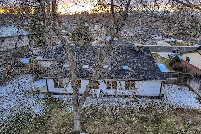 view of aerial view at dusk