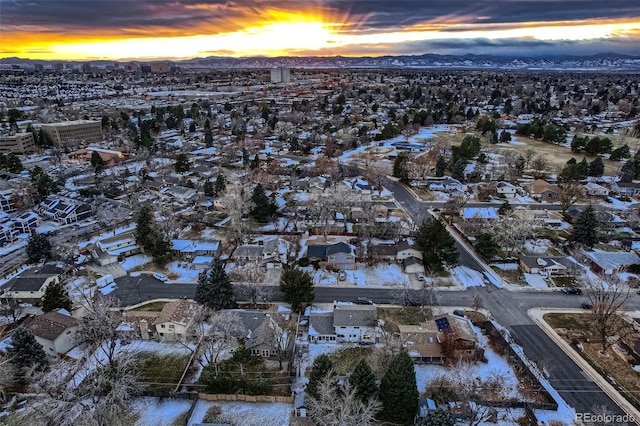 view of aerial view at dusk