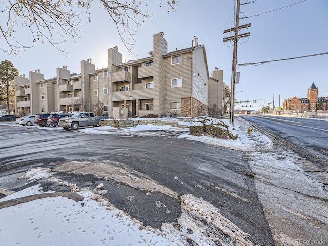 view of snow covered property