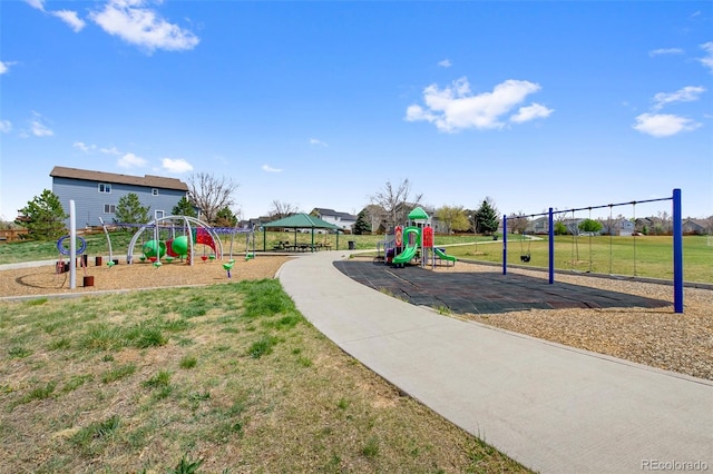 community playground with a gazebo and a yard