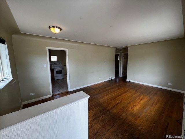 spare room with dark wood-type flooring