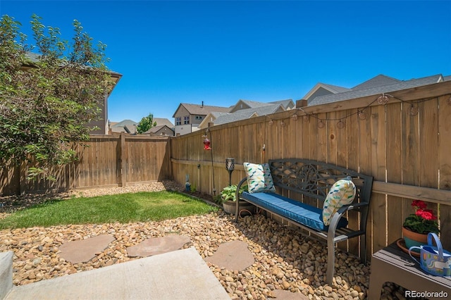 view of yard with a patio and a fenced backyard