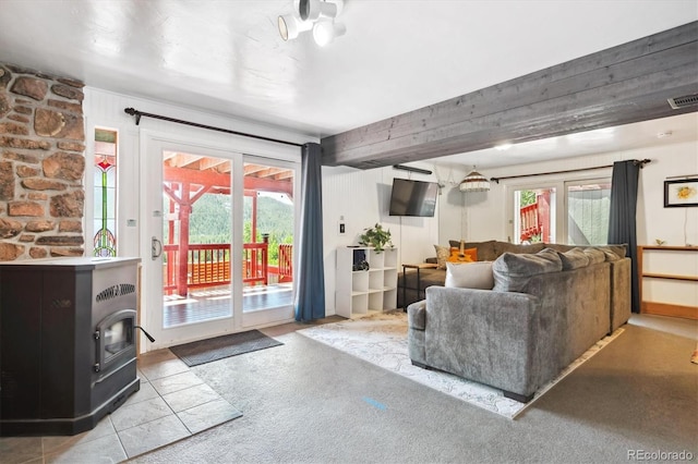 32392 Lodgepole Dr, Evergreen, CO 80439 - living area with a wood stove
