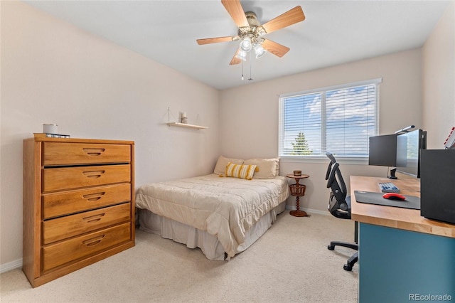 1044 Rangeview Dr, Black Hawk, CO 80422 - bedroom featuring an office area, light carpet, baseboards, and ceiling fan