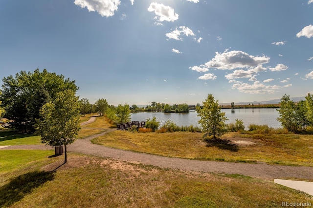 view of community featuring a water view