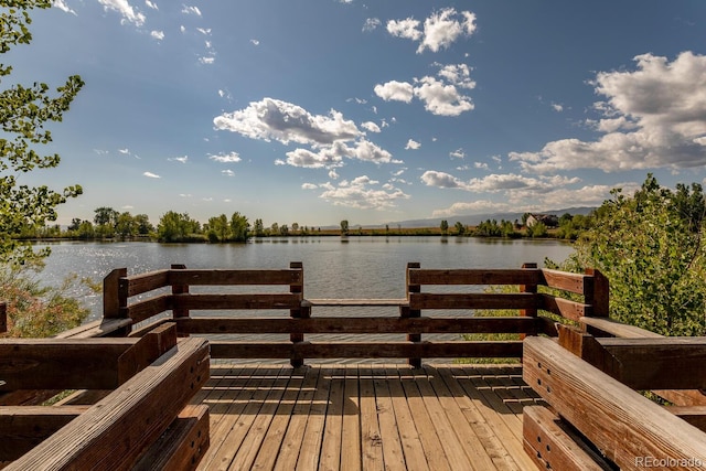 view of dock with a water view