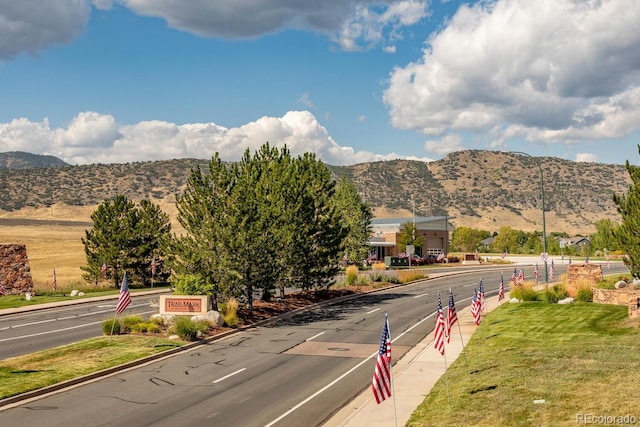 view of road featuring curbs and a mountain view