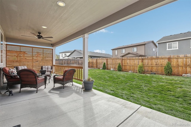 view of patio / terrace featuring an outdoor hangout area and ceiling fan