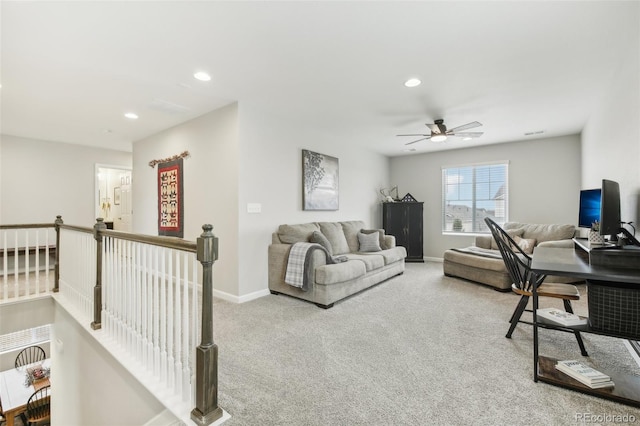 office space featuring recessed lighting, carpet, and baseboards