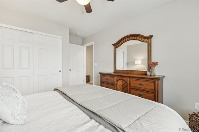 bedroom with a closet and a ceiling fan