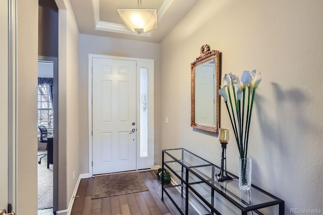 15855 Wild Horse Dr, Broomfield, CO 80023 - entryway with baseboards and dark wood-style flooring
