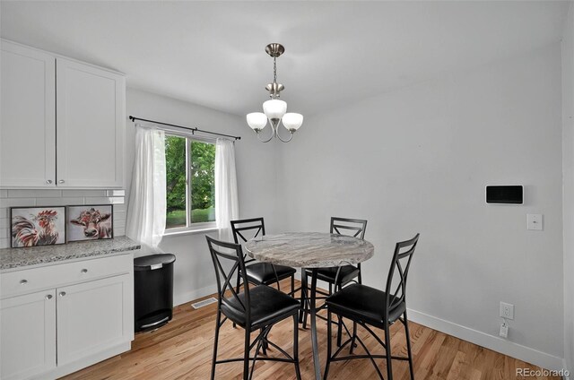 196 Jersey, Colorado Springs, CO 80911 - dining area featuring a chandelier, baseboards, and light wood-style flooring