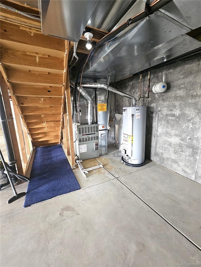 interior space with water heater and heating unit