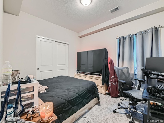 607 Azalea St, Brighton, CO 80601 - bedroom with a textured ceiling, carpet, and a closet