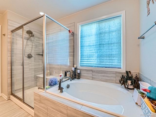 607 Azalea St, Brighton, CO 80601 - bathroom featuring a garden tub and a stall shower
