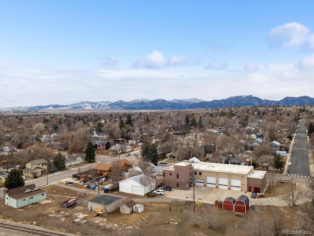 aerial view featuring a residential view and a mountain view