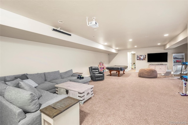 7172 S Oakleaf St, Bennett, CO 80102 - living area with recessed lighting, carpet floors, pool table, and baseboards