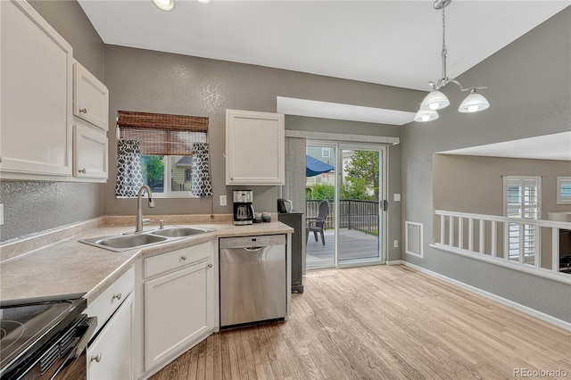 21789 Farmingdale Way, Parker, CO 80138 - kitchen with stainless steel dishwasher, a textured wall, light wood finished floors, white cabinetry, and light countertops