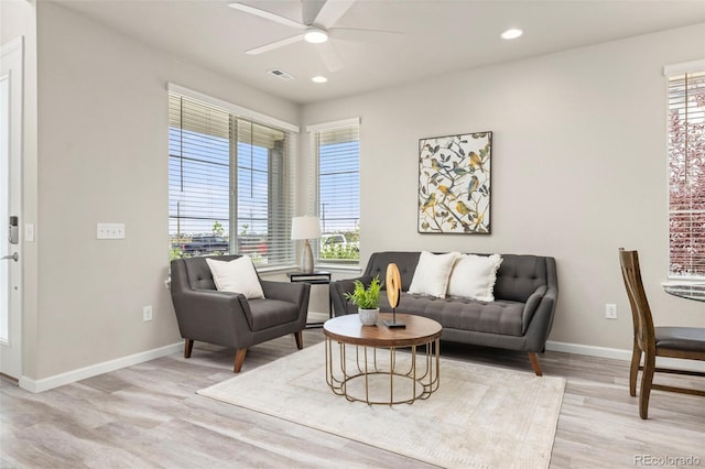 9284 Gore St Unit A, Arvada, CO 80007 - living room with light wood finished floors, a ceiling fan, and recessed lighting
