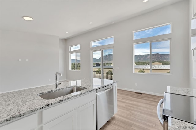 241 N Front St Unit 103, Monument, CO 80132 - kitchen with white cabinets, stainless steel dishwasher, a sink, and recessed lighting