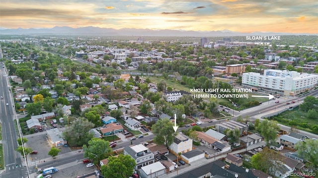 1046 N Knox Ct, Denver, CO 80204 - aerial view at dusk of a mountain view