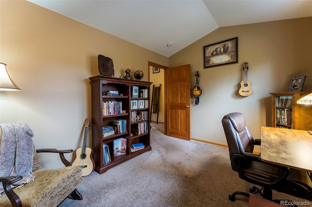 33 Sparrow Ct, Bailey, CO 80421 - office with carpet flooring and vaulted ceiling