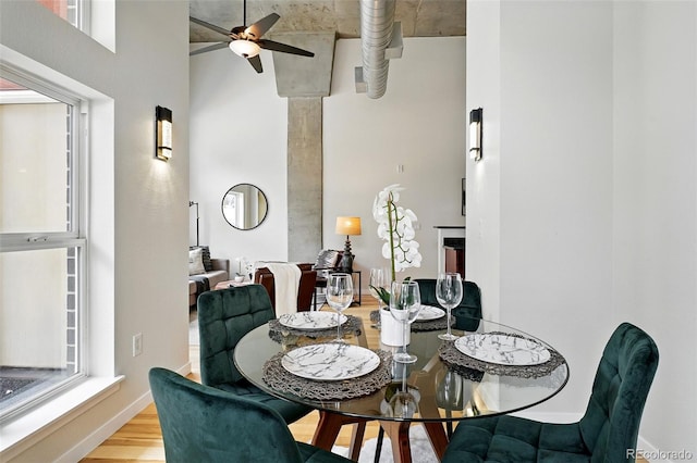 2518 16th St, Denver, CO 80211 - dining room with a high ceiling, wood finished floors, and ceiling fan