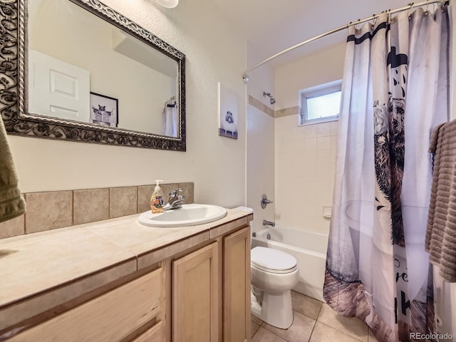 11526 Green Cir, Conifer, CO 80433 - bathroom with shower / bath combo with shower curtain, vanity, and tile patterned flooring