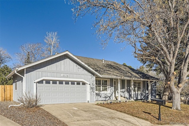 ranch-style home featuring a garage