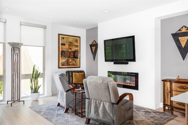 879 Delaware St, Denver, CO 80204 - sitting room featuring wood finished floors, recessed lighting, and a glass covered fireplace