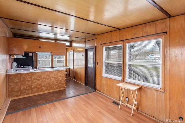 8005 W US Highway 50, Salida, CO 81201 - kitchen featuring wood walls, wood finished floors, a peninsula, and light countertops