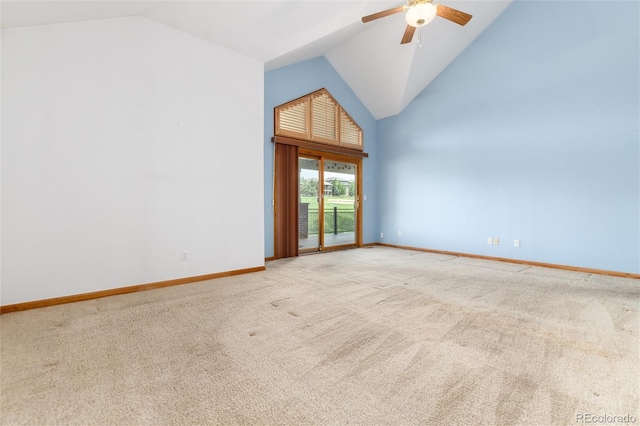 15851 Deer Ridge Dr, Morrison, CO 80465 - carpeted spare room with a ceiling fan, baseboards, and high vaulted ceiling