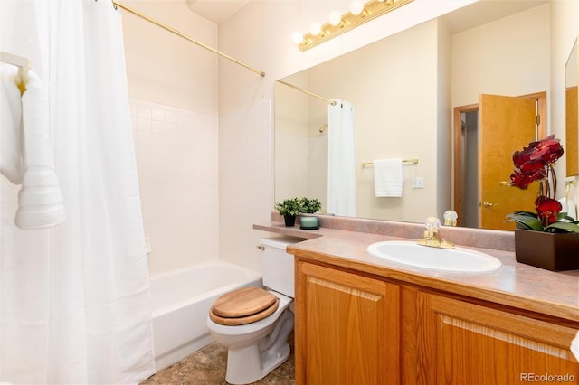 15851 Deer Ridge Dr, Morrison, CO 80465 - full bath with toilet, vanity, and shower / bath combo with shower curtain