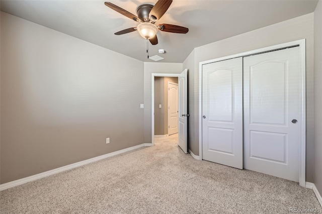 8883 White Prairie Vw, Colorado Springs, CO 80924 - unfurnished bedroom featuring light colored carpet, a closet, and ceiling fan