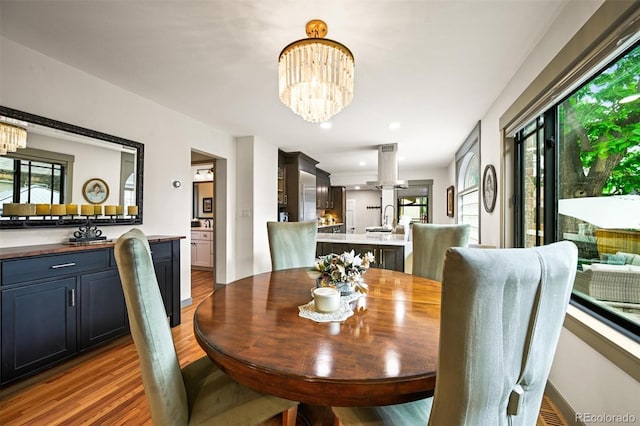 1414 S Vine St, Denver, CO 80210 - dining room featuring plenty of natural light, wood finished floors, and a chandelier