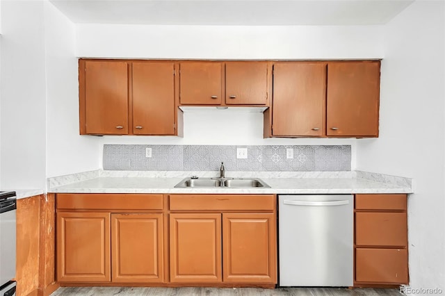 kitchen featuring dishwasher, sink, and decorative backsplash