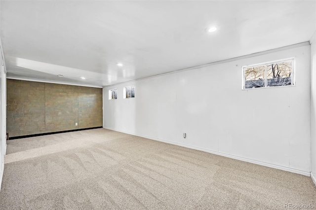 basement with light carpet