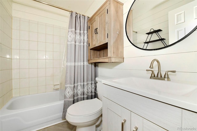 1822 N Circle Dr, Colorado Springs, CO 80909 - bathroom featuring toilet, shower / bath combo with shower curtain, and vanity