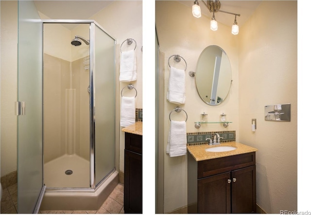 bathroom with vanity and an enclosed shower