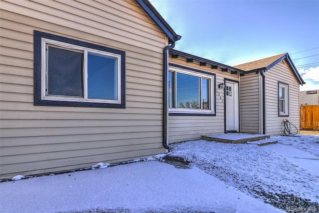 view of snow covered exterior