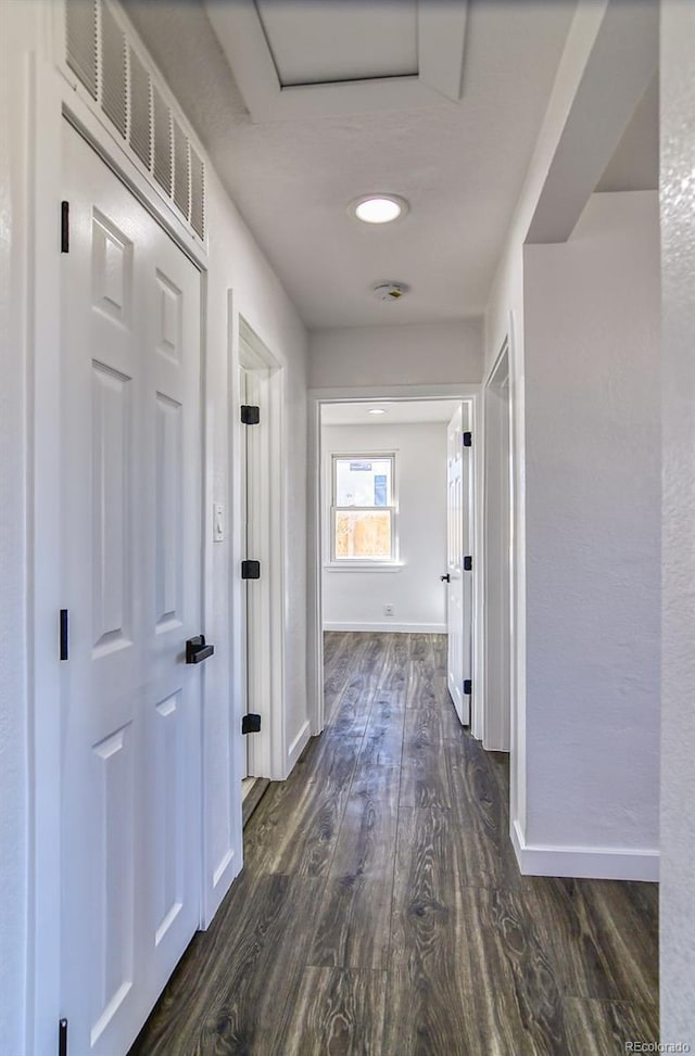 corridor with dark hardwood / wood-style floors