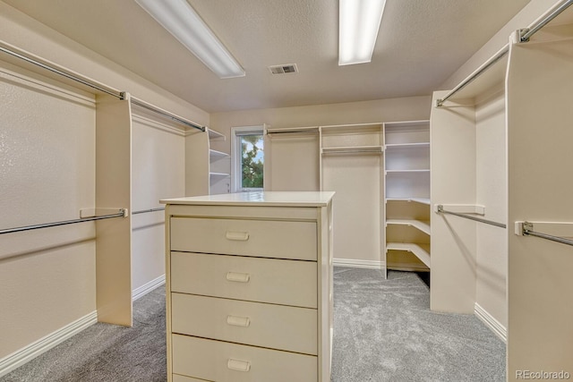 spacious closet with light colored carpet