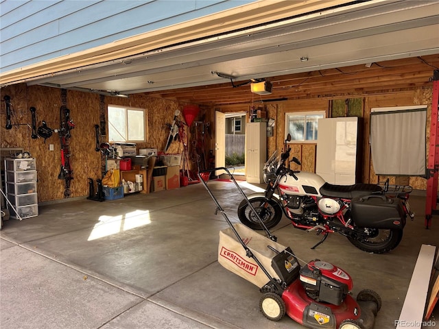 garage with a garage door opener