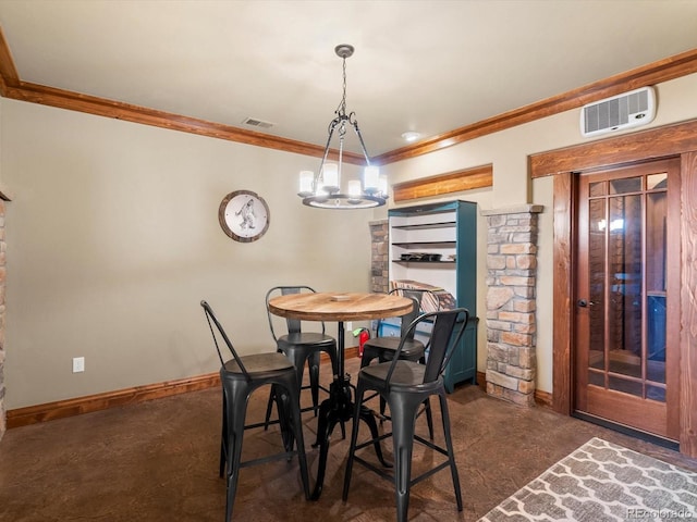 17121 Snow Creek Ln, Morrison, CO 80465 - dining area featuring ornamental molding and a chandelier