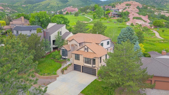 5569 Willow Springs Dr, Morrison, CO 80465 - aerial perspective of suburban area featuring mountains and a golf club