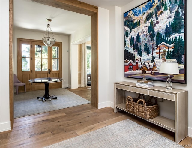 interior space featuring baseboards and hardwood / wood-style floors