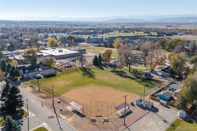 bird's eye view with a mountain view