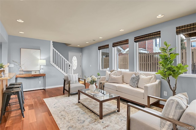 living room with wood-type flooring