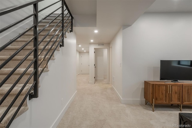 21 Washington Ave, Golden, CO 80403 - hallway with recessed lighting, light colored carpet, and stairs