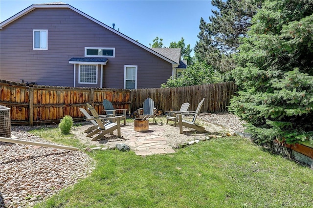 8229 Cottongrass Ct, Castle Pines, CO 80108 - view of yard with an outdoor fire pit and a patio area